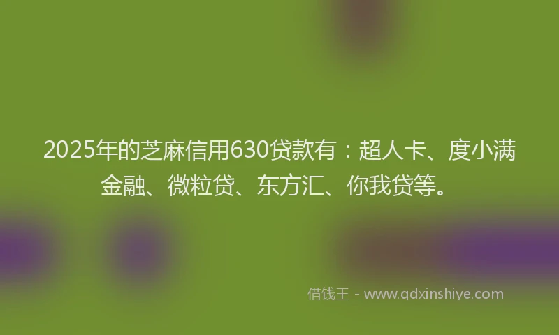 2025年的芝麻信用630贷款有：超人卡、度小满金融、微粒贷、东方汇、你我贷等。