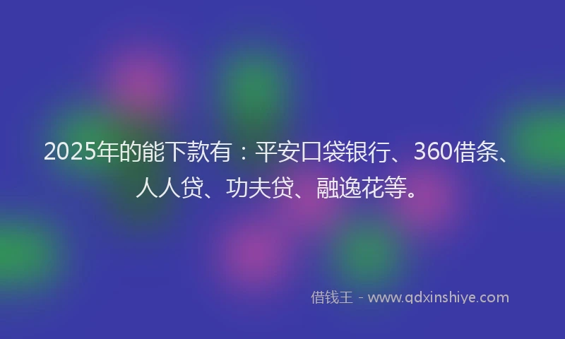 2025年的能下款有：平安口袋银行、360借条、人人贷、功夫贷、融逸花等。