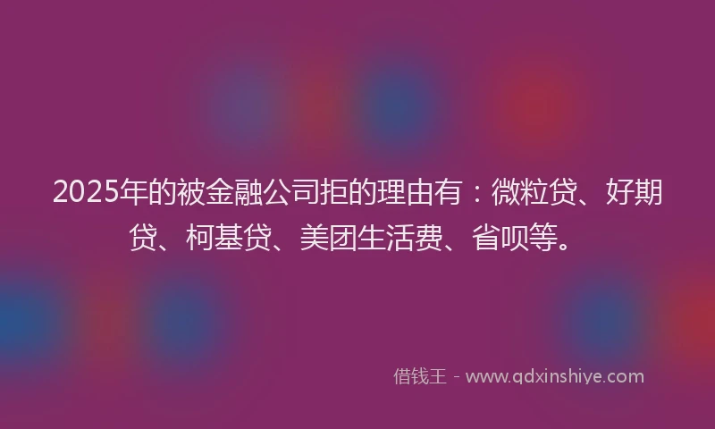 2025年的被金融公司拒的理由有：微粒贷、好期贷、柯基贷、美团生活费、省呗等。