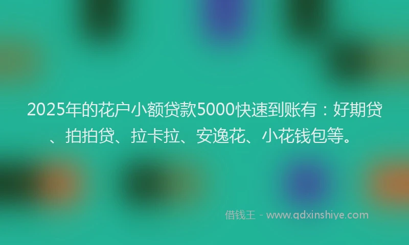 2025年的花户小额贷款5000快速到账有：好期贷、拍拍贷、拉卡拉、安逸花、小花钱包等。