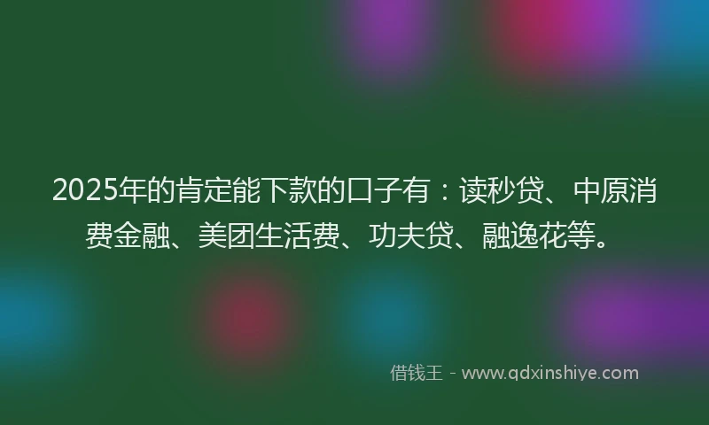 2025年的肯定能下款的口子有：读秒贷、中原消费金融、美团生活费、功夫贷、融逸花等。
