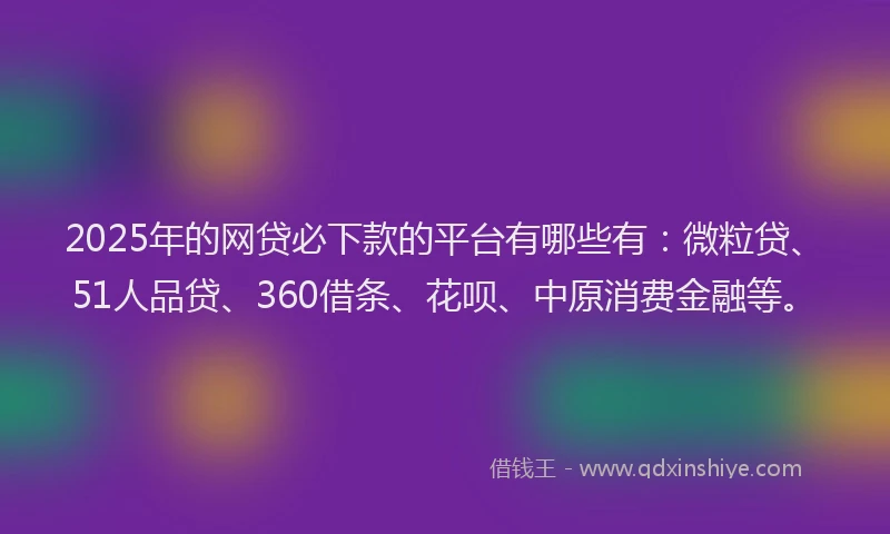 2025年的网贷必下款的平台有哪些有：微粒贷、51人品贷、360借条、花呗、中原消费金融等。