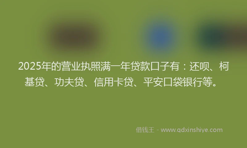 2025年的营业执照满一年贷款口子有：还呗、柯基贷、功夫贷、信用卡贷、平安口袋银行等。