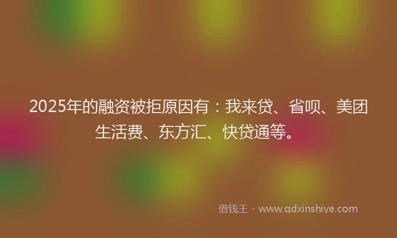 2025年的融资被拒原因有：我来贷、省呗、美团生活费、东方汇、快贷通等。