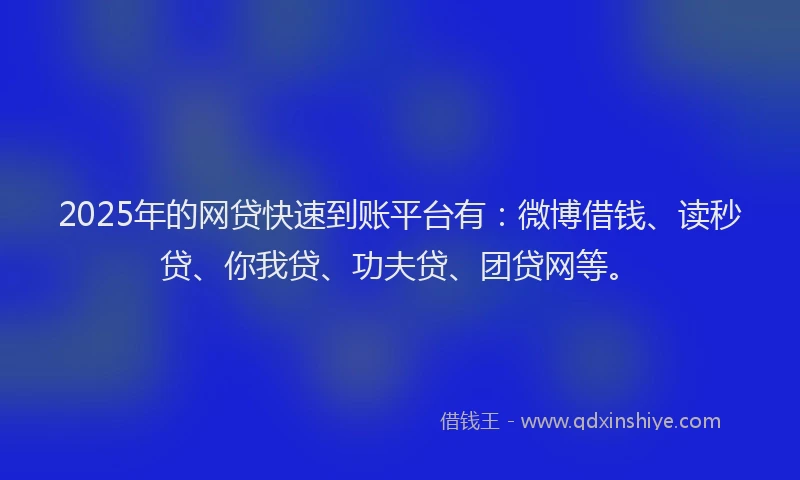 2025年的网贷快速到账平台有：微博借钱、读秒贷、你我贷、功夫贷、团贷网等。