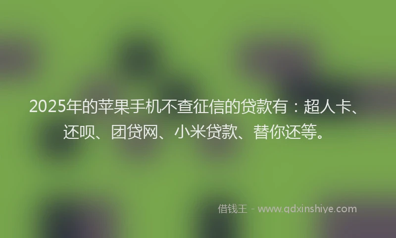 2025年的苹果手机不查征信的贷款有：超人卡、还呗、团贷网、小米贷款、替你还等。