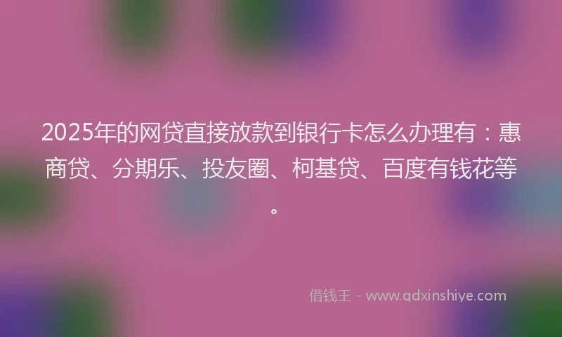 2025年的网贷直接放款到银行卡怎么办理有：惠商贷、分期乐、投友圈、柯基贷、百度有钱花等。