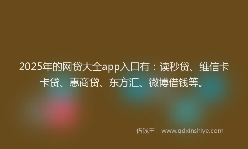 2025年的网贷大全app入口有：读秒贷、维信卡卡贷、惠商贷、东方汇、微博借钱等。