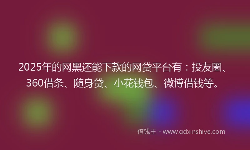 2025年的网黑还能下款的网贷平台有:投友圈、360借条、随身贷、小花钱包、微博借钱等。