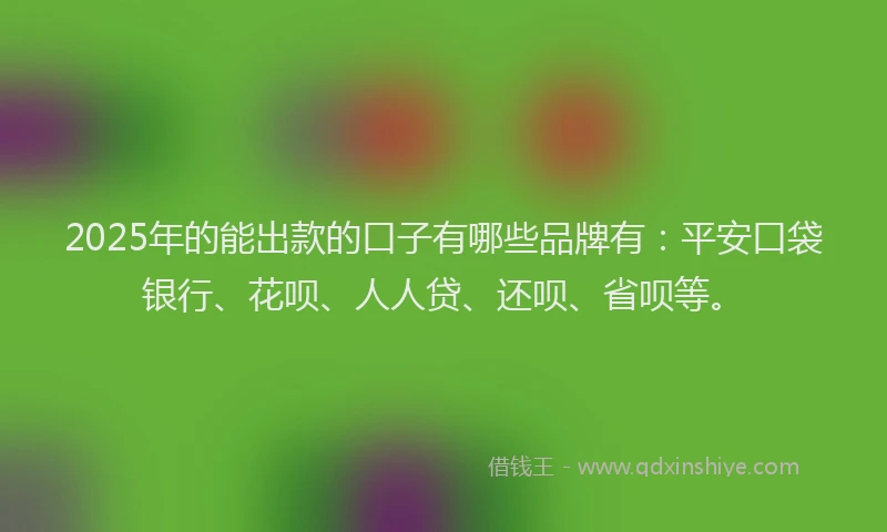 2025年的能出款的口子有哪些品牌有：平安口袋银行、花呗、人人贷、还呗、省呗等。