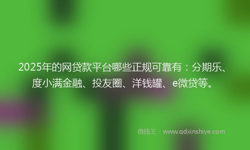 2025年的网贷款平台哪些正规可靠有：分期乐、度小满金融、投友圈、洋钱罐、e微贷等。