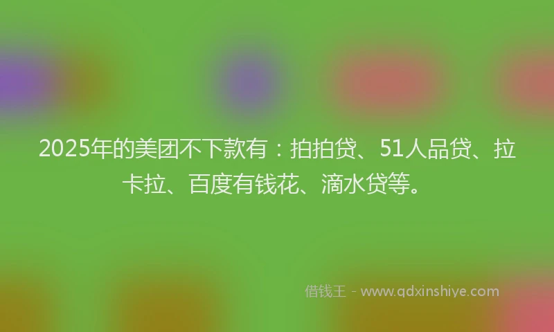 2025年的美团不下款有：拍拍贷、51人品贷、拉卡拉、百度有钱花、滴水贷等。