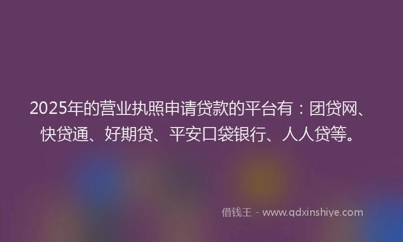 2025年的营业执照申请贷款的平台有：团贷网、快贷通、好期贷、平安口袋银行、人人贷等。