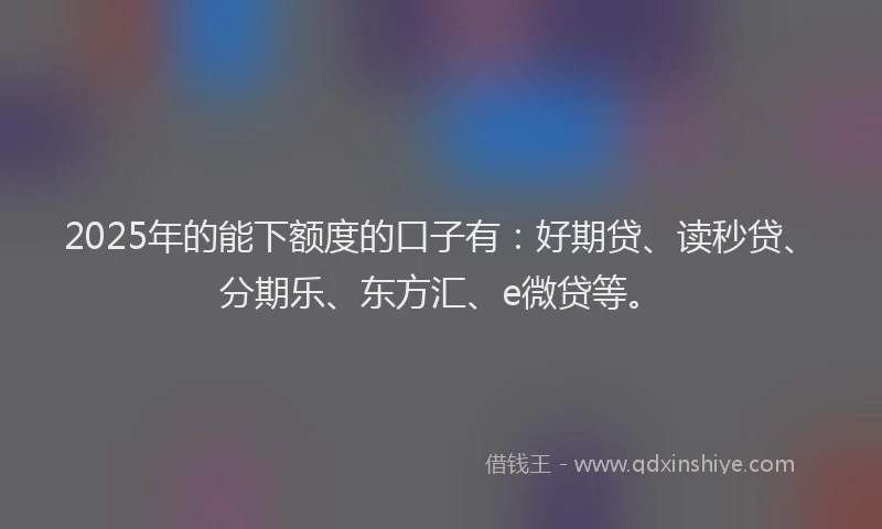 2025年的能下额度的口子有：好期贷、读秒贷、分期乐、东方汇、e微贷等。