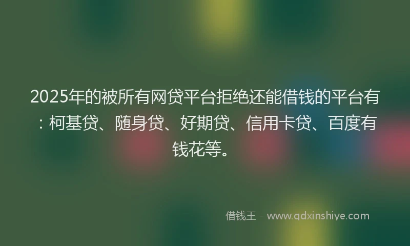 2025年的被所有网贷平台拒绝还能借钱的平台有：柯基贷、随身贷、好期贷、信用卡贷、百度有钱花等。