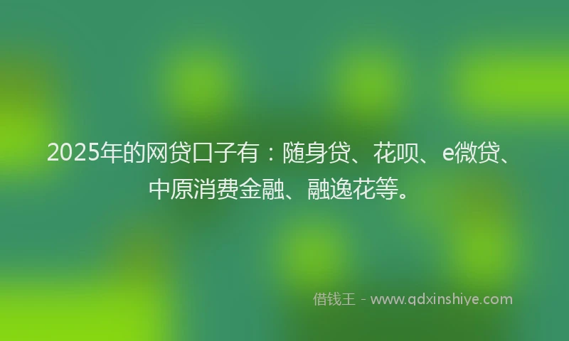 2025年的网贷口子有：随身贷、花呗、e微贷、中原消费金融、融逸花等。