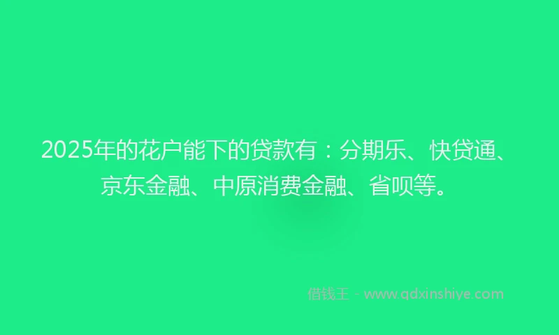 2025年的花户能下的贷款有：分期乐、快贷通、京东金融、中原消费金融、省呗等。