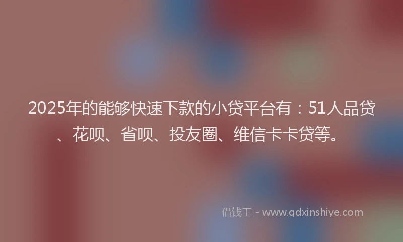 2025年的能够快速下款的小贷平台有：51人品贷、花呗、省呗、投友圈、维信卡卡贷等。