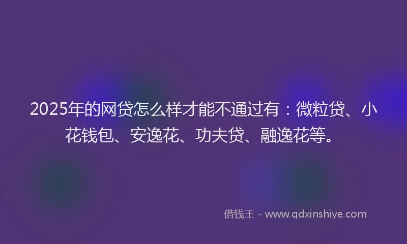 2025年的网贷怎么样才能不通过有：微粒贷、小花钱包、安逸花、功夫贷、融逸花等。