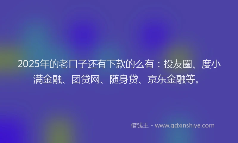 2025年的老口子还有下款的么有：投友圈、度小满金融、团贷网、随身贷、京东金融等。