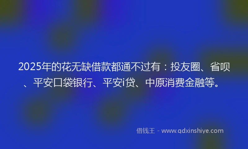 2025年的花无缺借款都通不过有：投友圈、省呗、平安口袋银行、平安i贷、中原消费金融等。