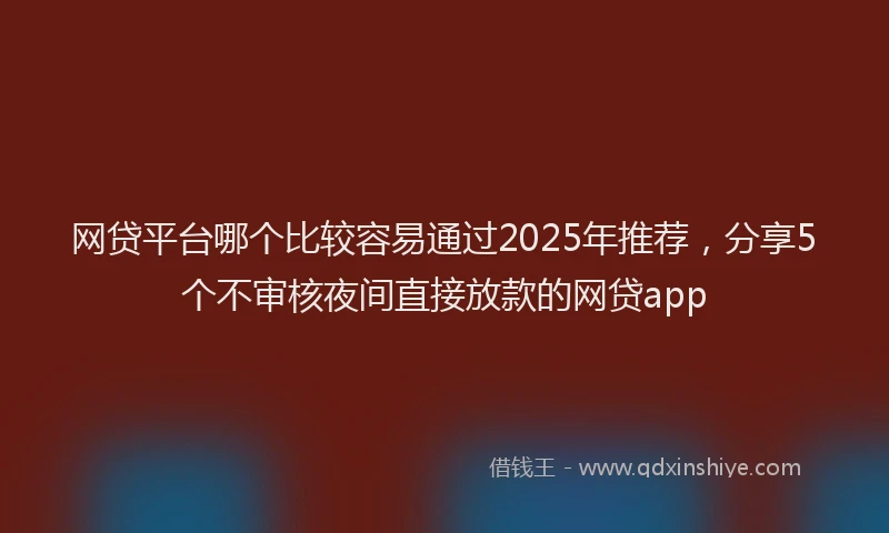 网贷平台哪个比较容易通过2025年推荐，分享5个不审核夜间直接放款的网贷app