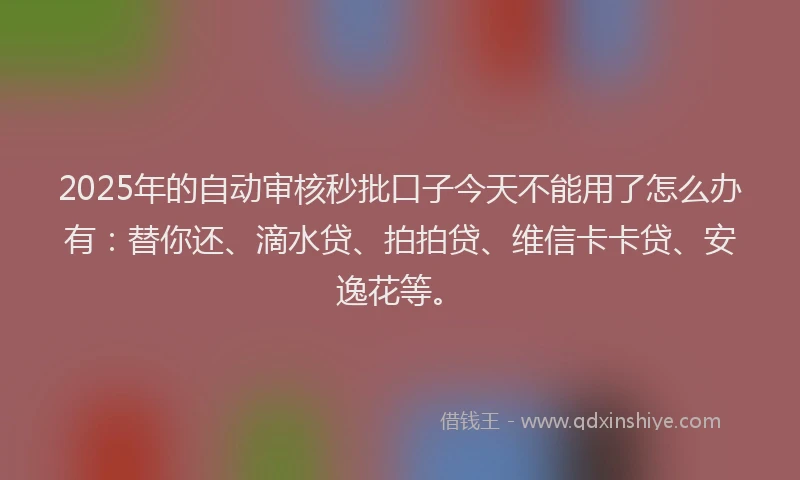 2025年的自动审核秒批口子今天不能用了怎么办有：替你还、滴水贷、拍拍贷、维信卡卡贷、安逸花等。