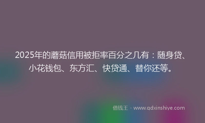 2025年的蘑菇信用被拒率百分之几有：随身贷、小花钱包、东方汇、快贷通、替你还等。