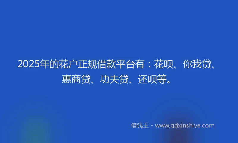 2025年的花户正规借款平台有：花呗、你我贷、惠商贷、功夫贷、还呗等。