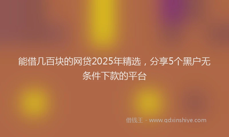 能借几百块的网贷2025年精选，分享5个黑户无条件下款的平台