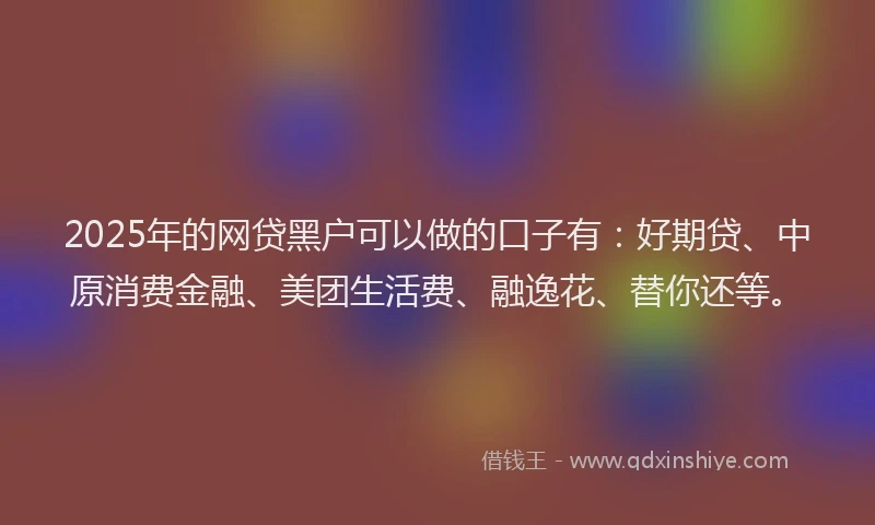 2025年的网贷黑户可以做的口子有：好期贷、中原消费金融、美团生活费、融逸花、替你还等。