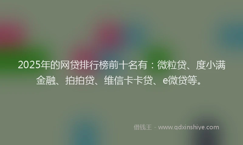 2025年的网贷排行榜前十名有：微粒贷、度小满金融、拍拍贷、维信卡卡贷、e微贷等。