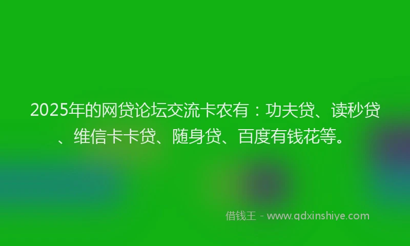 2025年的网贷论坛交流卡农有：功夫贷、读秒贷、维信卡卡贷、随身贷、百度有钱花等。