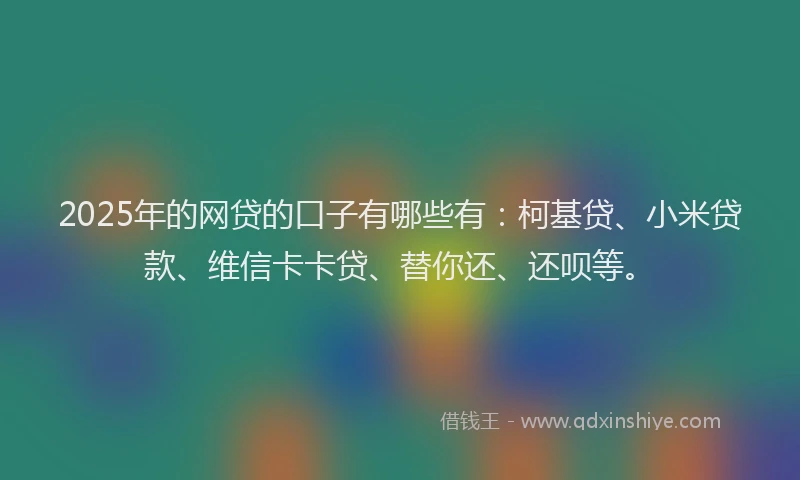 2025年的网贷的口子有哪些有：柯基贷、小米贷款、维信卡卡贷、替你还、还呗等。