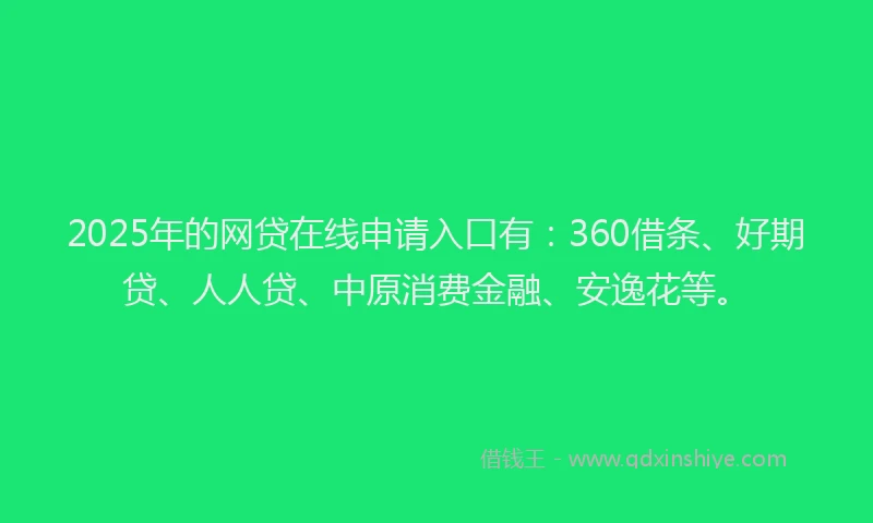 2025年的网贷在线申请入口有：360借条、好期贷、人人贷、中原消费金融、安逸花等。