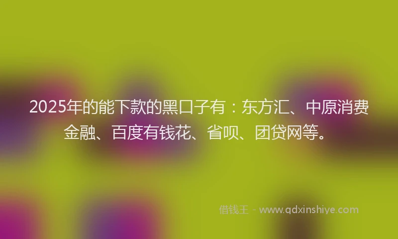 2025年的能下款的黑口子有：东方汇、中原消费金融、百度有钱花、省呗、团贷网等。