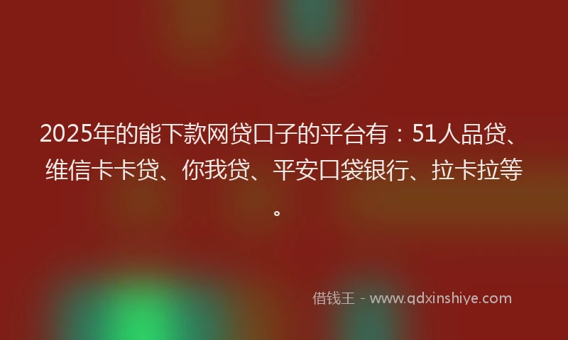 2025年的能下款网贷口子的平台有：51人品贷、维信卡卡贷、你我贷、平安口袋银行、拉卡拉等。