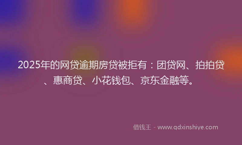 2025年的网贷逾期房贷被拒有：团贷网、拍拍贷、惠商贷、小花钱包、京东金融等。