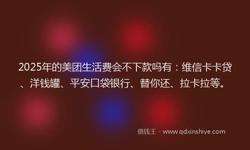 2025年的美团生活费会不下款吗有：维信卡卡贷、洋钱罐、平安口袋银行、替你还、拉卡拉等。