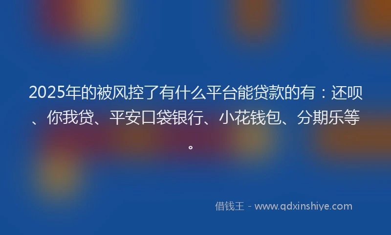 2025年的被风控了有什么平台能贷款的有：还呗、你我贷、平安口袋银行、小花钱包、分期乐等。