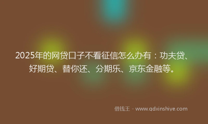 2025年的网贷口子不看征信怎么办有：功夫贷、好期贷、替你还、分期乐、京东金融等。