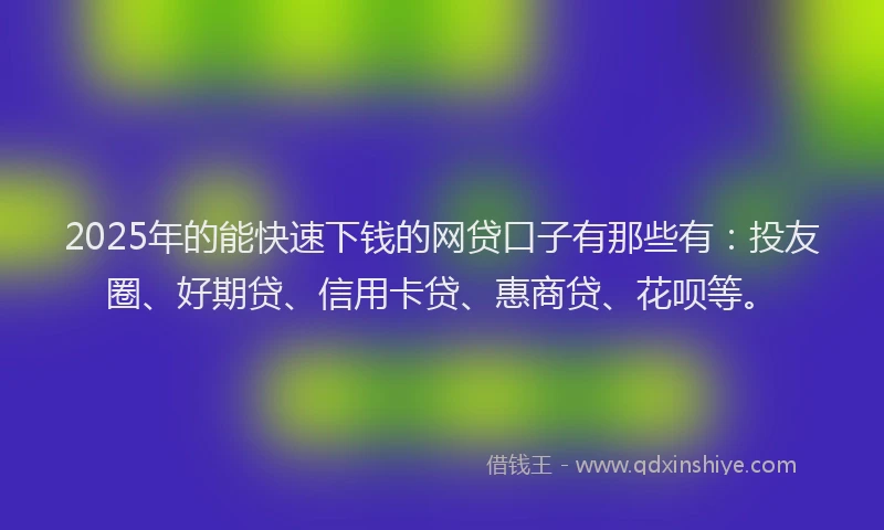 2025年的能快速下钱的网贷口子有那些有：投友圈、好期贷、信用卡贷、惠商贷、花呗等。