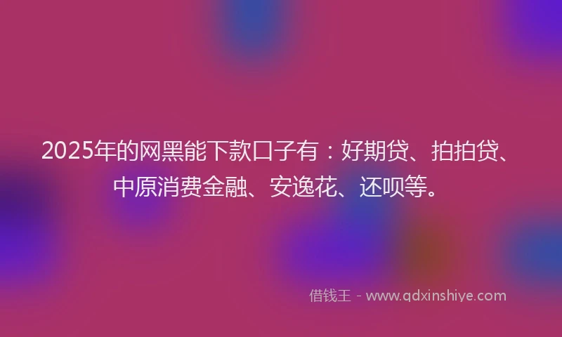 2025年的网黑能下款口子有：好期贷、拍拍贷、中原消费金融、安逸花、还呗等。