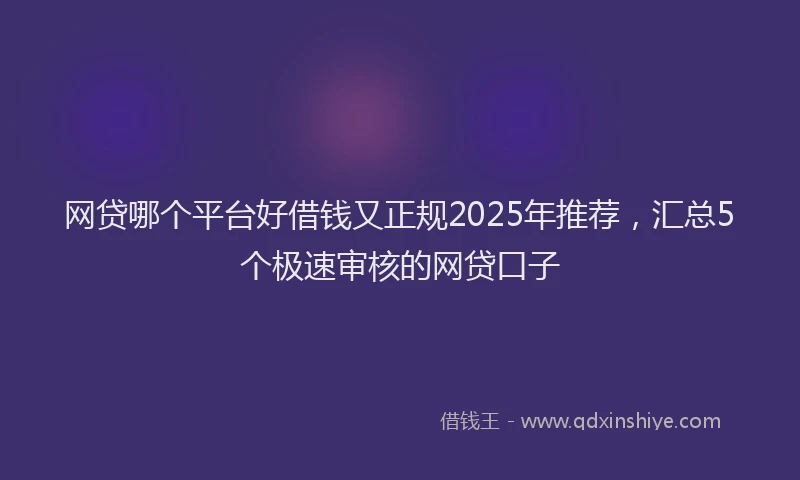 网贷哪个平台好借钱又正规2025年推荐，汇总5个极速审核的网贷口子