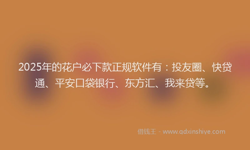 2025年的花户必下款正规软件有：投友圈、快贷通、平安口袋银行、东方汇、我来贷等。
