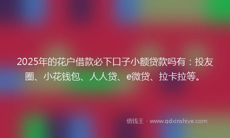 2025年的花户借款必下口子小额贷款吗有：投友圈、小花钱包、人人贷、e微贷、拉卡拉等。