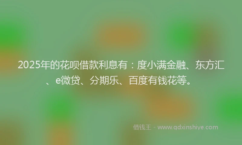 2025年的花呗借款利息有：度小满金融、东方汇、e微贷、分期乐、百度有钱花等。