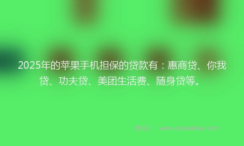 2025年的苹果手机担保的贷款有：惠商贷、你我贷、功夫贷、美团生活费、随身贷等。