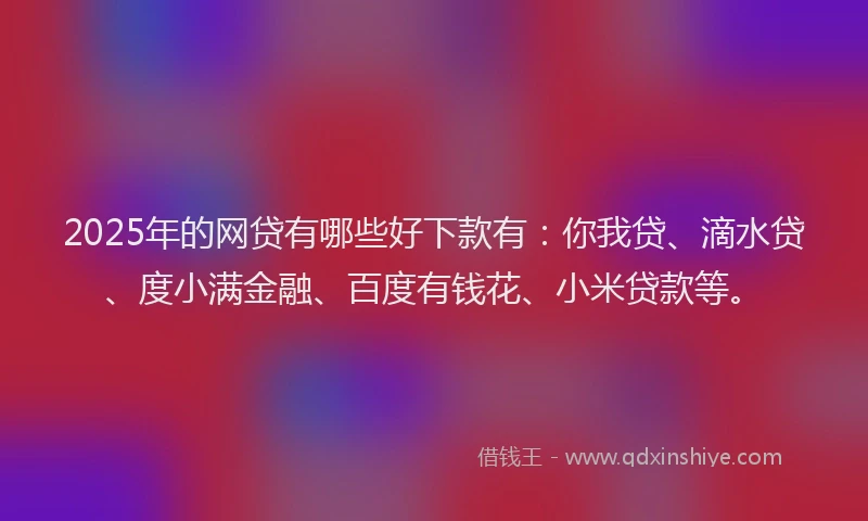 2025年的网贷有哪些好下款有：你我贷、滴水贷、度小满金融、百度有钱花、小米贷款等。