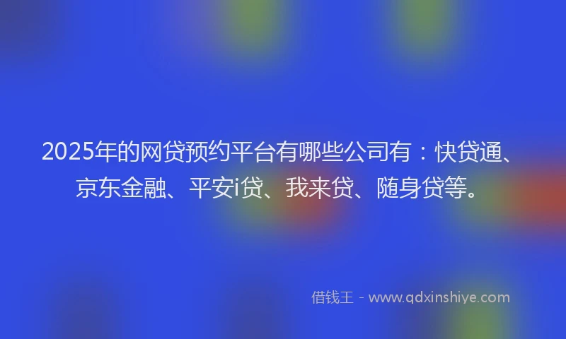 2025年的网贷预约平台有哪些公司有：快贷通、京东金融、平安i贷、我来贷、随身贷等。